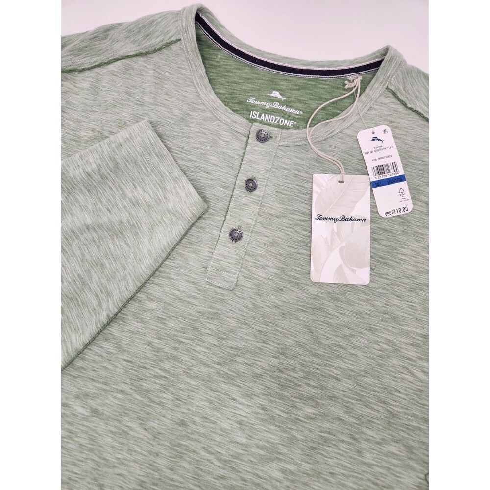 NWT Tommy Bahama Islandzone Fray Day Harbor Henley Men's 1XLB Green Heather L/S